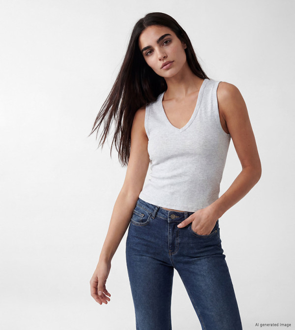 Ribbed V-Neck Sleeveless Top
