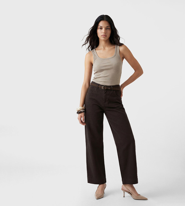 Belted High Waist Wide Leg Jeans