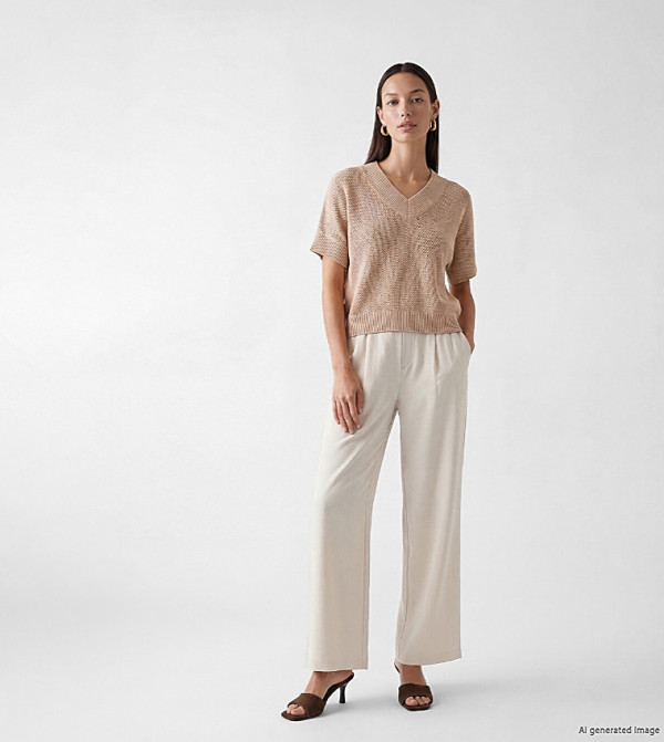 Elastic Waist Wide Leg Trousers