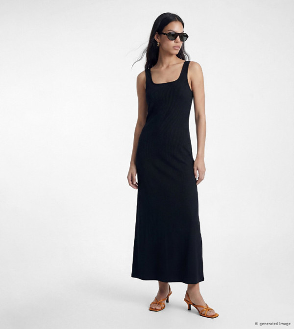 Ribbed Square Neck Bodycon Midi Dress
