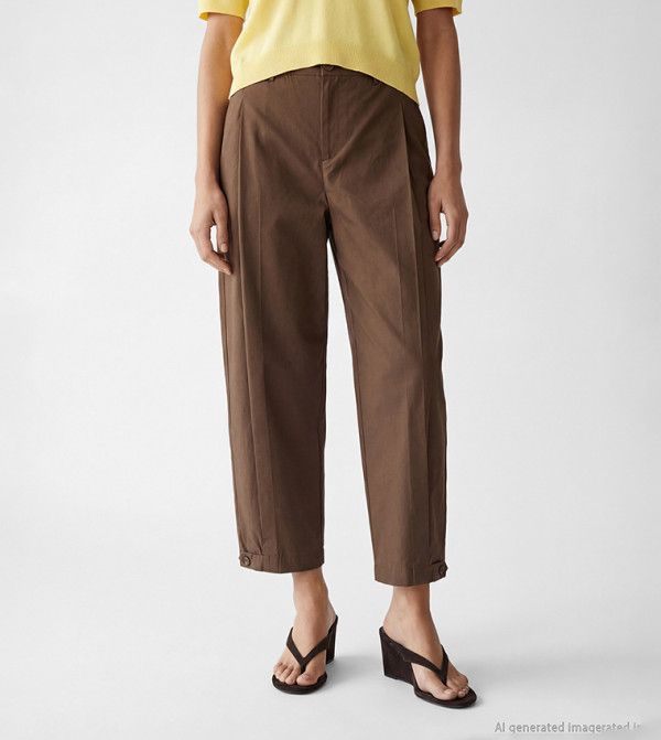 Pleated High Waist Button Cuff Wide Leg Casual Pants