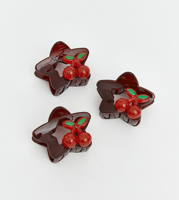 3 Pack Cherry Printed Star Shaped Claw Clips
