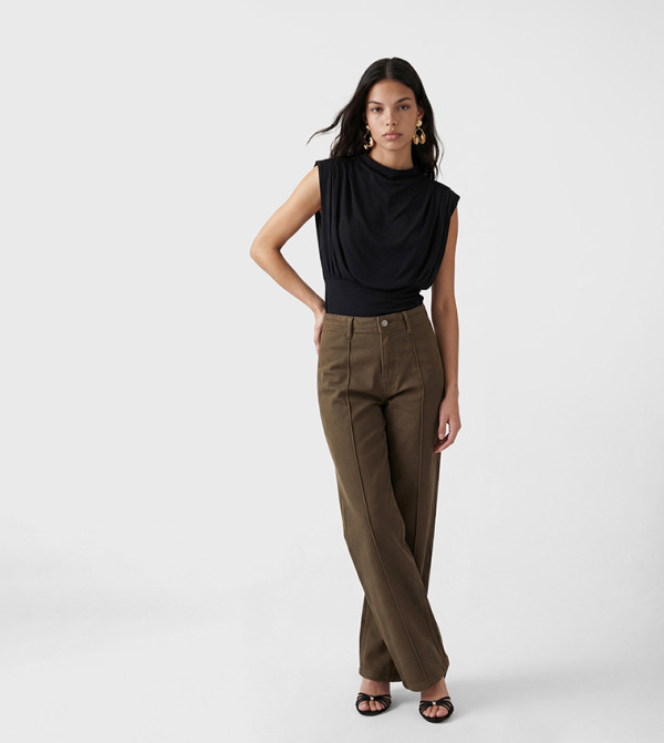 Solid High Rise Wide Leg Jeans