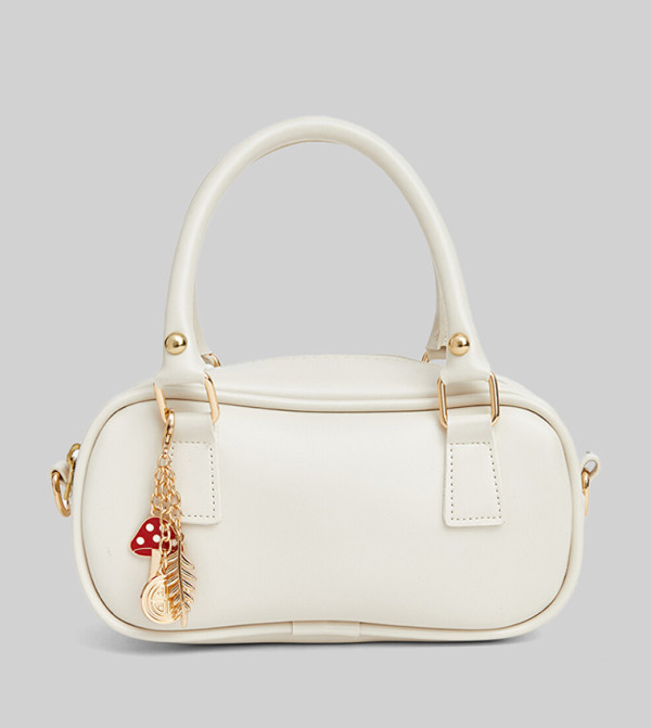 Charm Detail Faux Leather Handheld Bag