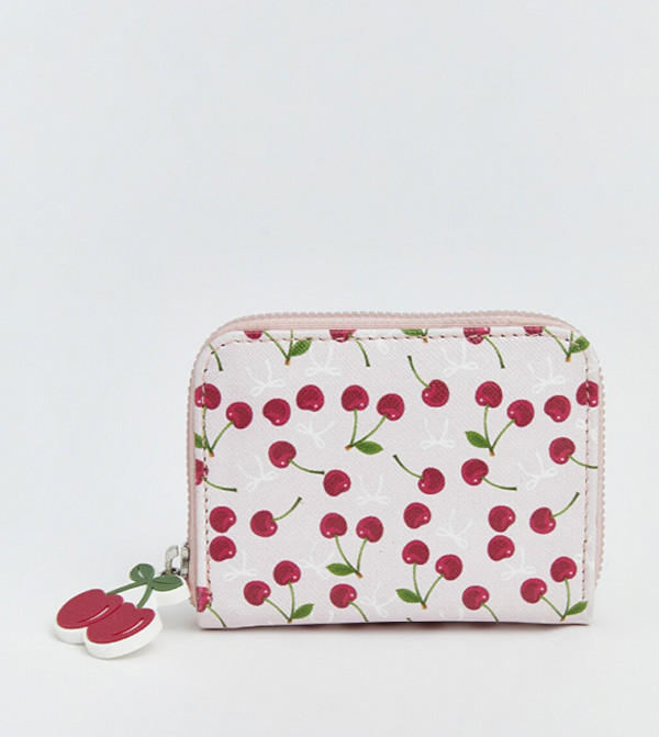 Cherry Printed Zippered Wallet