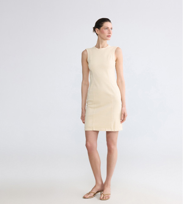 Solid Crew Neck Sleeveless Mini Dress
