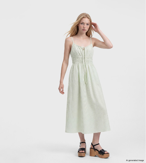 XSIDE Striped Scoop Neck Strappy Midi Dress