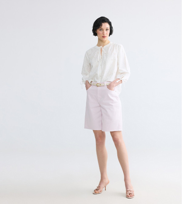Solid Button Closure Denim Shorts