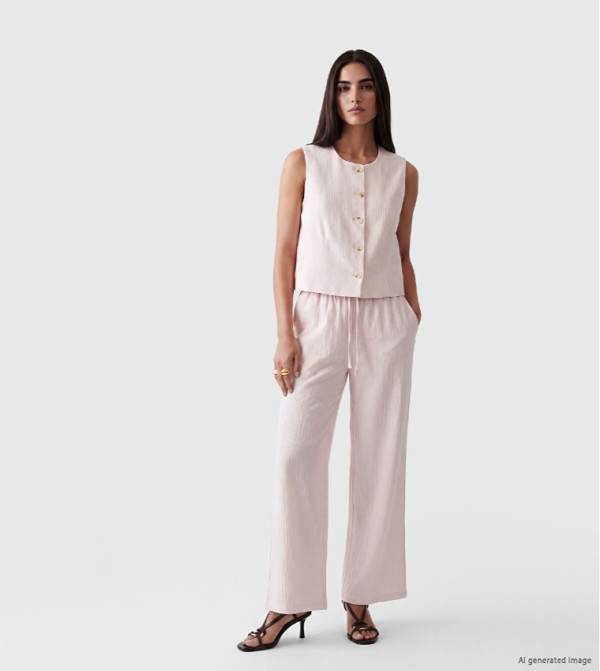 Textured Drawstring Wide Leg Trousers