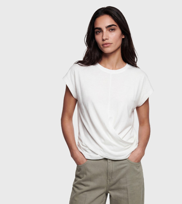 Wrap Front Crew Neck Top