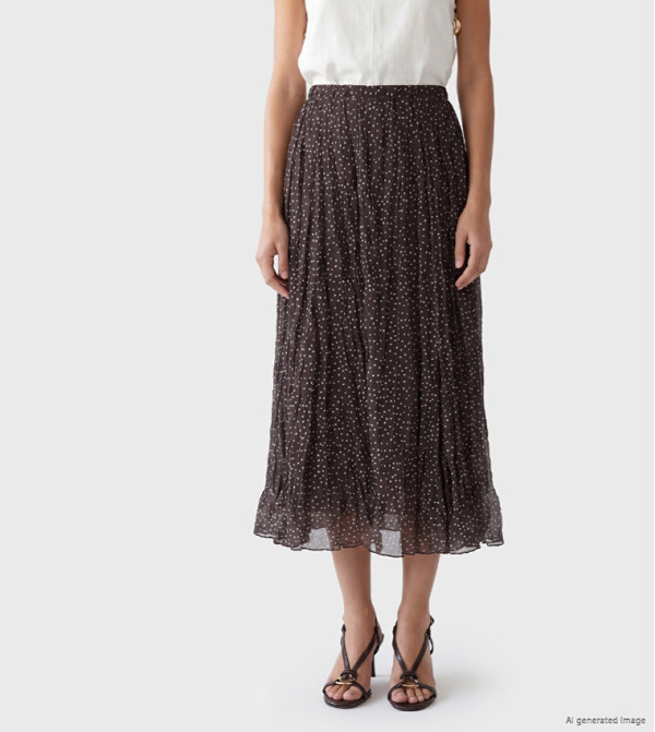 Polka Dots Flared Midi Skirt