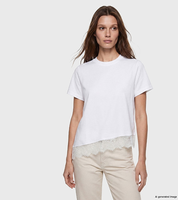 Crew Neck Lace Detail T-Shirt