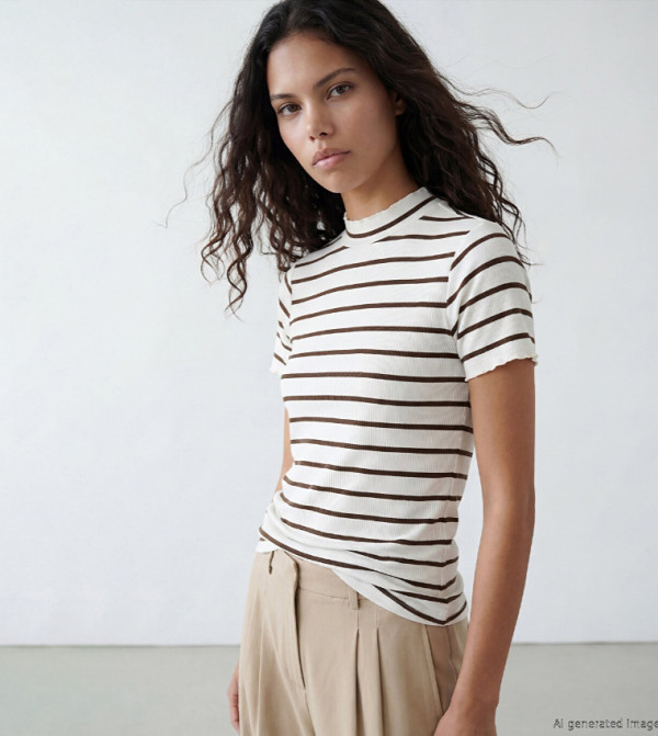 Striped High Neck T-Shirt