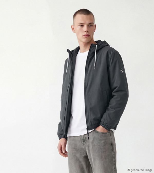 Solid Zipper Hooded Jacket