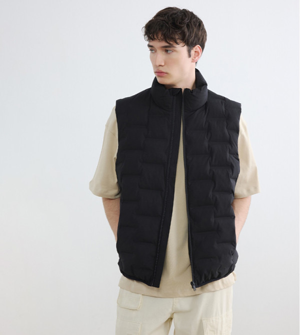 Quilted Zip High Neck Puffer Gilet