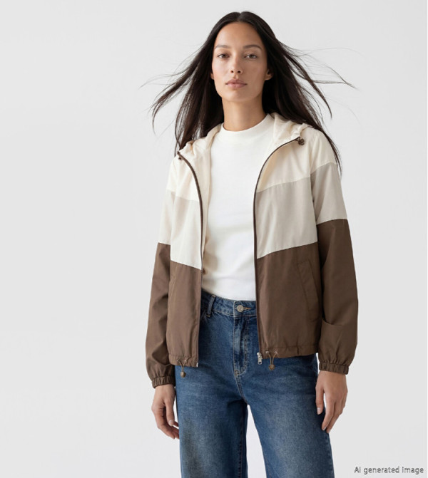 Color Block Zipper Hooded Jacket