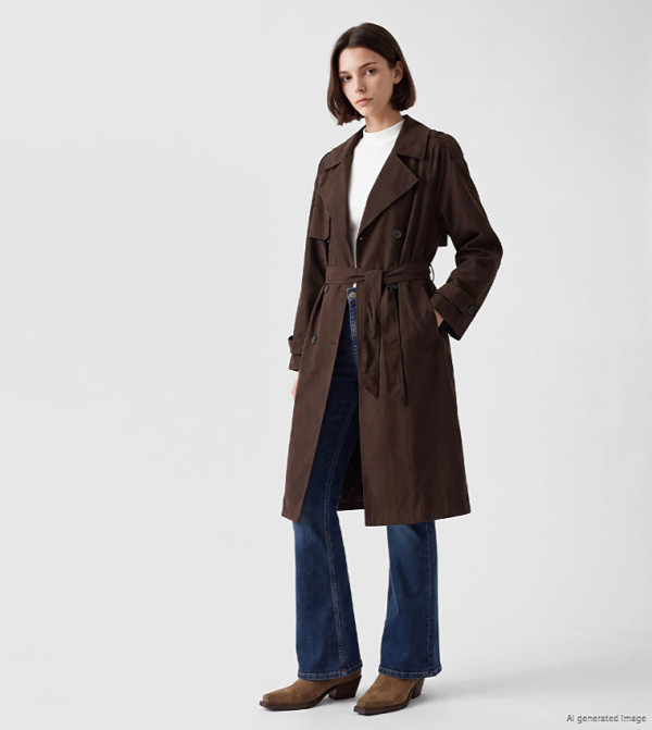 Solid Double-Breasted Belted Overcoat