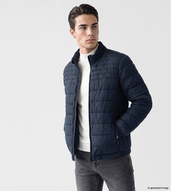 Textured Zip High Neck Puffer Jacket