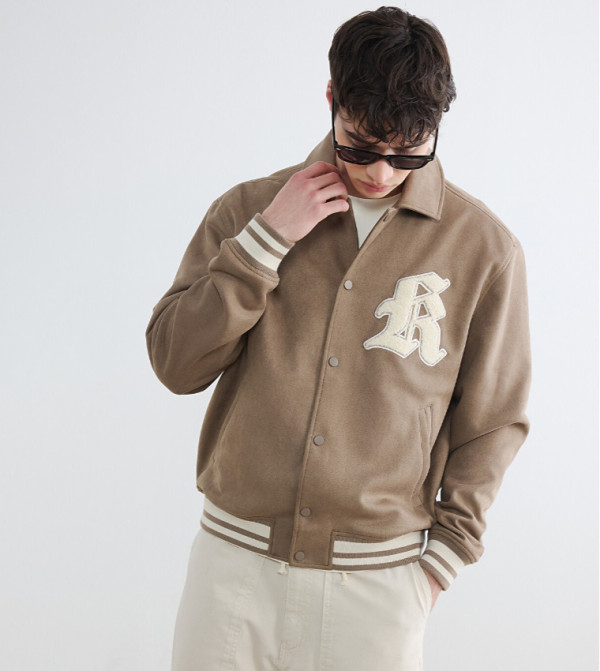Applique Button Varsity Jacket