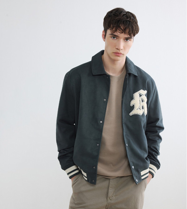 Applique Snap Button Varsity Jacket