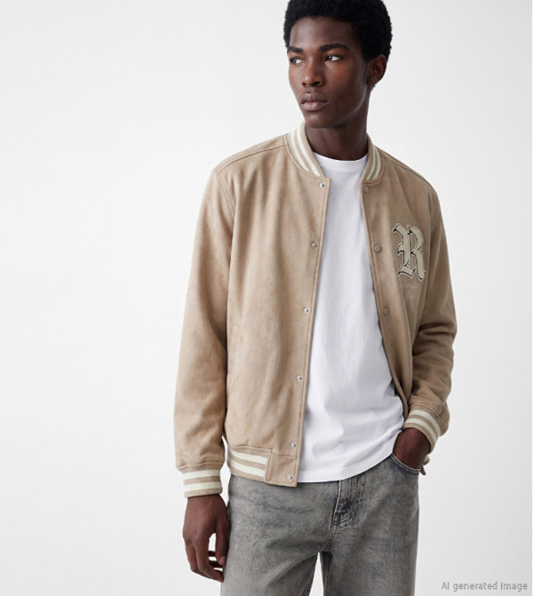 Embroidered Snap Button Varsity Jacket