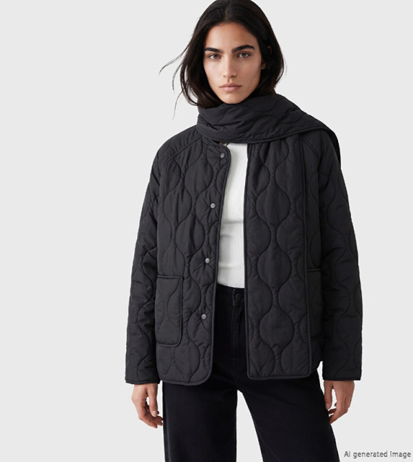 Quilted Shawl Collar Snap Button Puffer Jacket