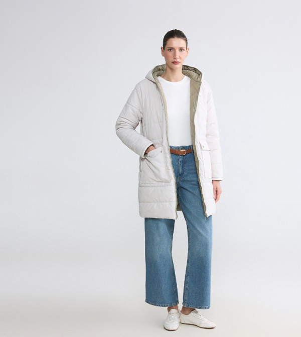 Quilted Zipper Hooded Puffer Coat