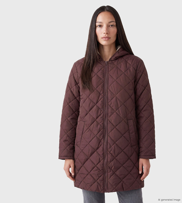 Quilted Hooded Long Sleeves Puffer Coat