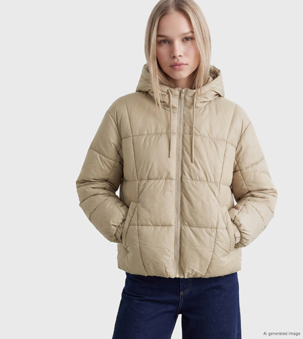 Quilted Zip-Up Hooded Puffer Jacket