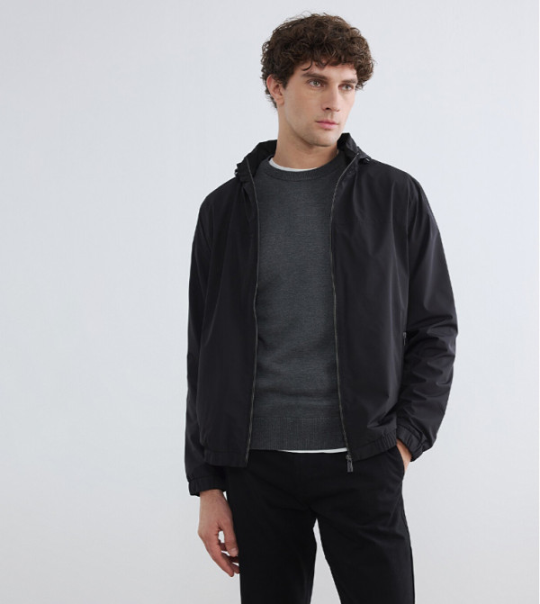 Solid Zipper Hooded Jacket