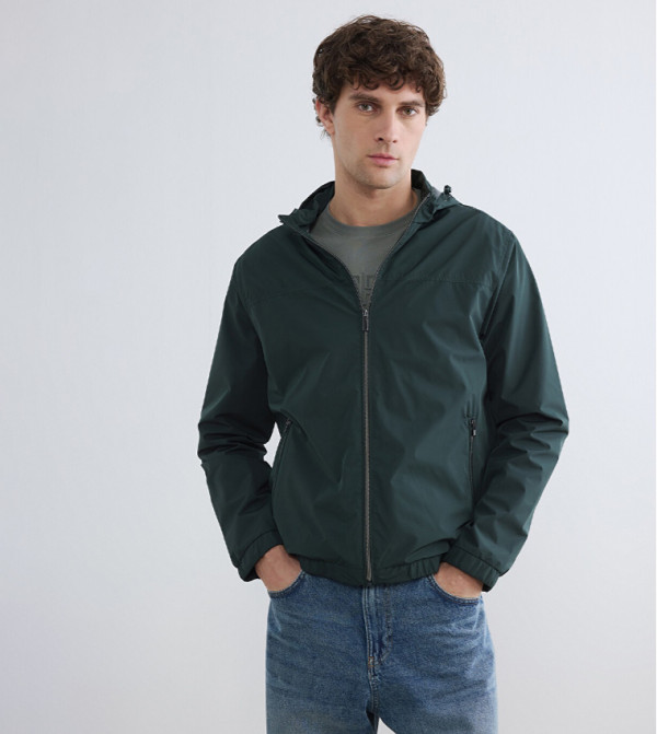 Solid Zipper Hooded Jacket