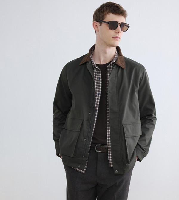 Solid Velvet Collar Zip Casual Jacket