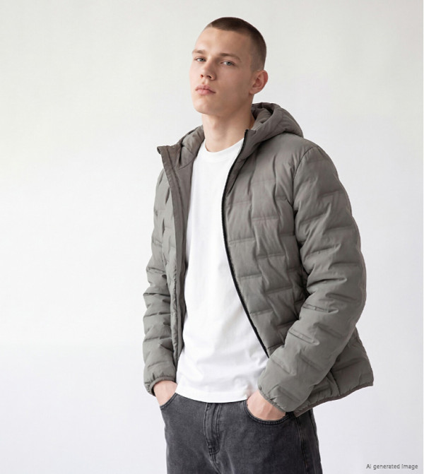 Solid Zipper Hooded Puffer Jacket