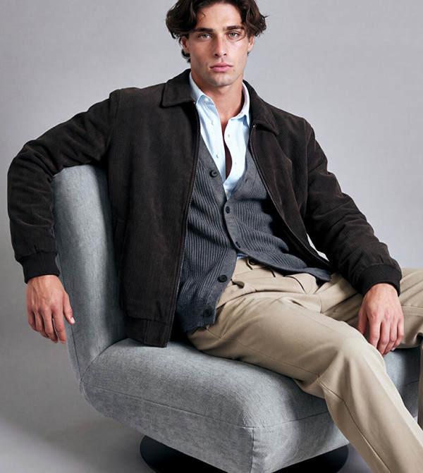 Ribbed Classic Collar Zipper Casual Jacket