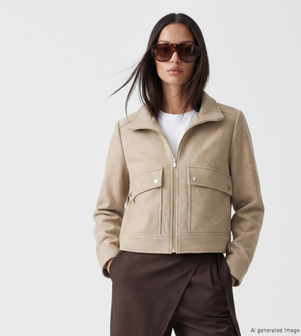Solid Zipper Collar Casual Jacket
