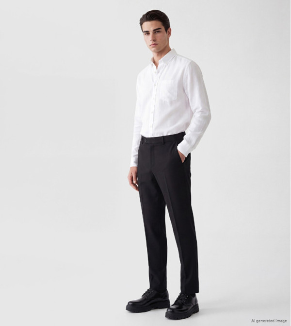 Solid Slim Fit Pants with Button Closure