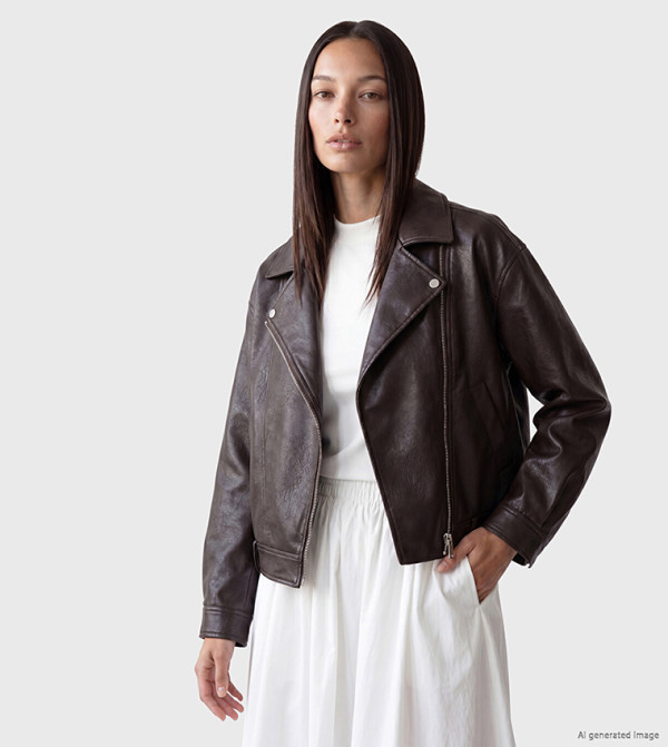 Solid Lapel Collar Biker Casual Jacket