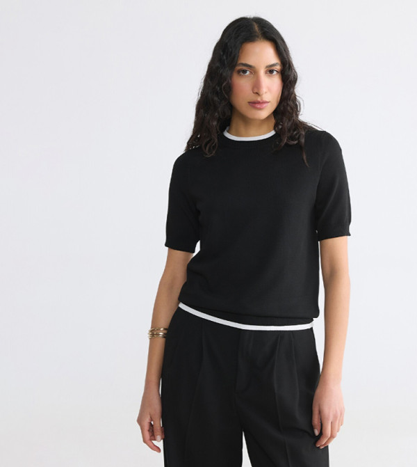 Contrast Detail Crew Neck Sweater