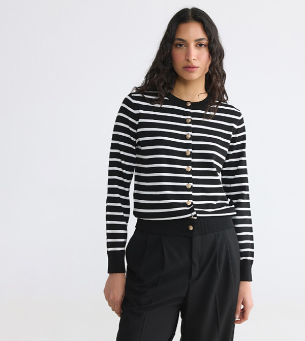 Striped Crew Neck Cardigan
