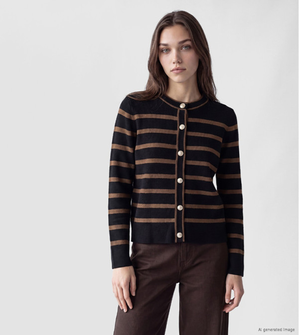 Striped Round Neck Cardigan