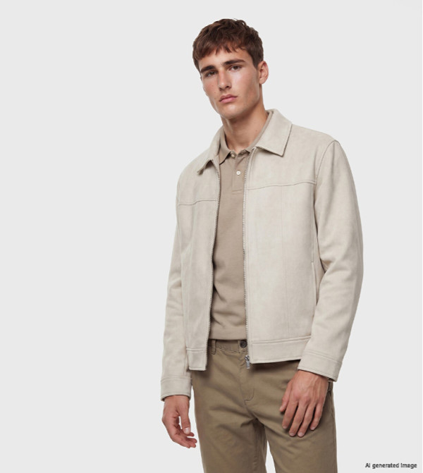 Solid Collared Zipper Casual Jacket