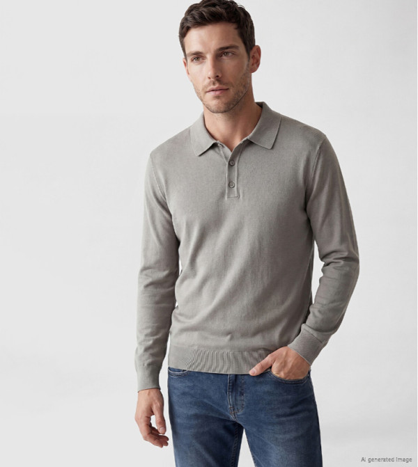 Solid Long Sleeves Polo Sweater
