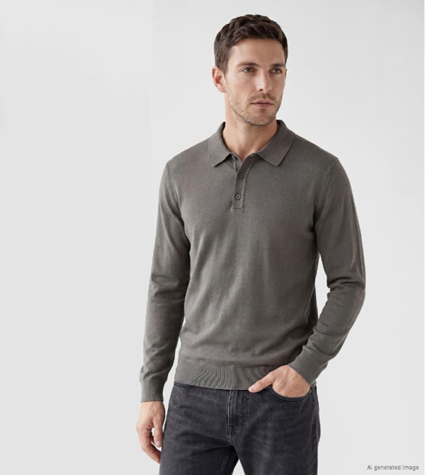 Solid Long Sleeves Polo Sweater