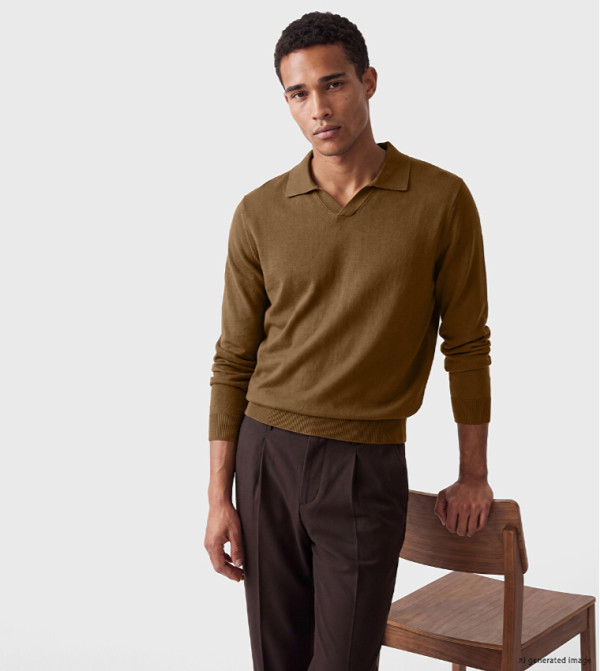Solid Collared V-Neck Sweater