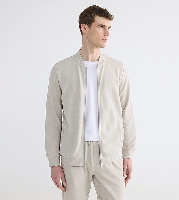Textured Zip Closure Casual Jacket