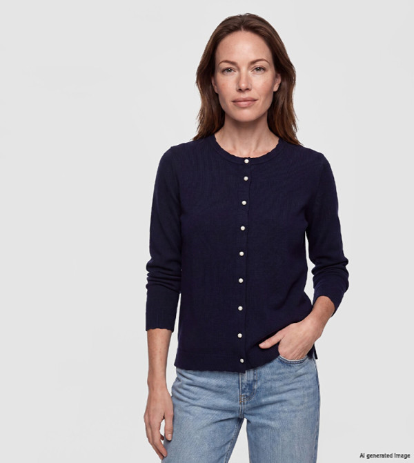 Solid Crew Neck Cardigan