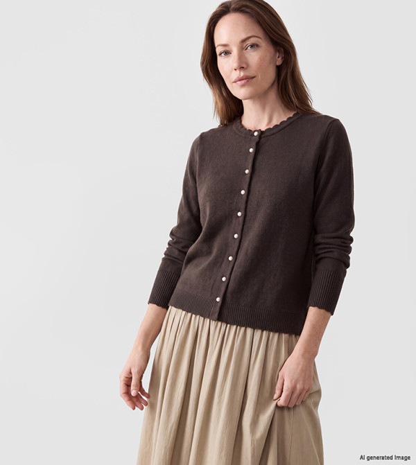 Solid Crew Neck Cardigan