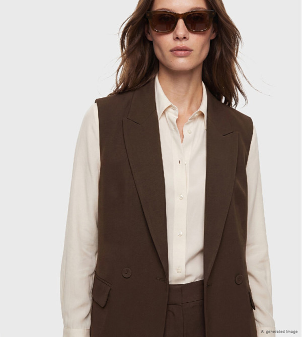 Solid Double Breasted Sleeveless Blazer