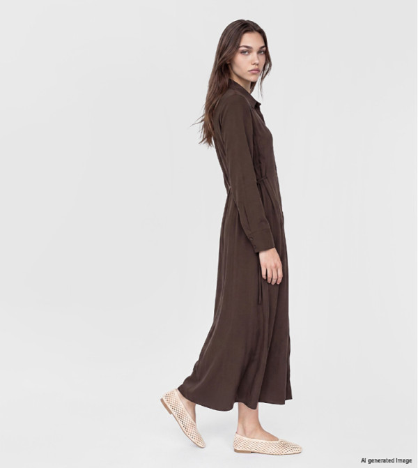 Solid Long Sleeves Maxi Shirt Dress