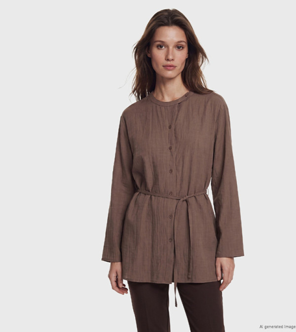 Textured Crew Neck Long Sleeves Tunic